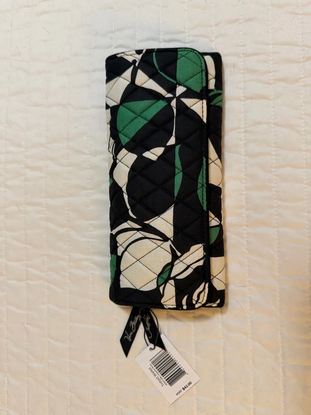 Vera Bradley Imperial Rose Trifold Wallet in Black, Cream & Green
